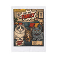 They Are Family velveteen plush throw, 30 by 40 inches, laid flat with the comic panel centered.
