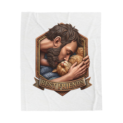 Best Friends velveteen plush throw, 50 by 60 inches, laid flat with the crest centered.