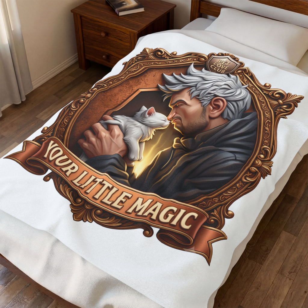 Your Little Magic velveteen plush throw, 50 by 60 inches, draped over a made bed.
