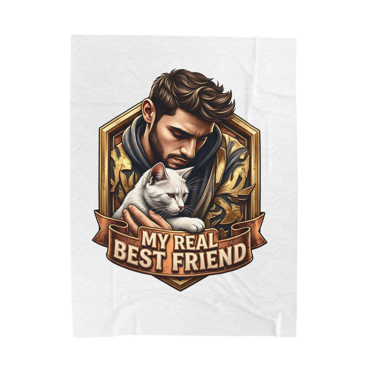 My Real Best Friend velveteen plush throw, 60 by 80 inches, laid flat with the crest centered.