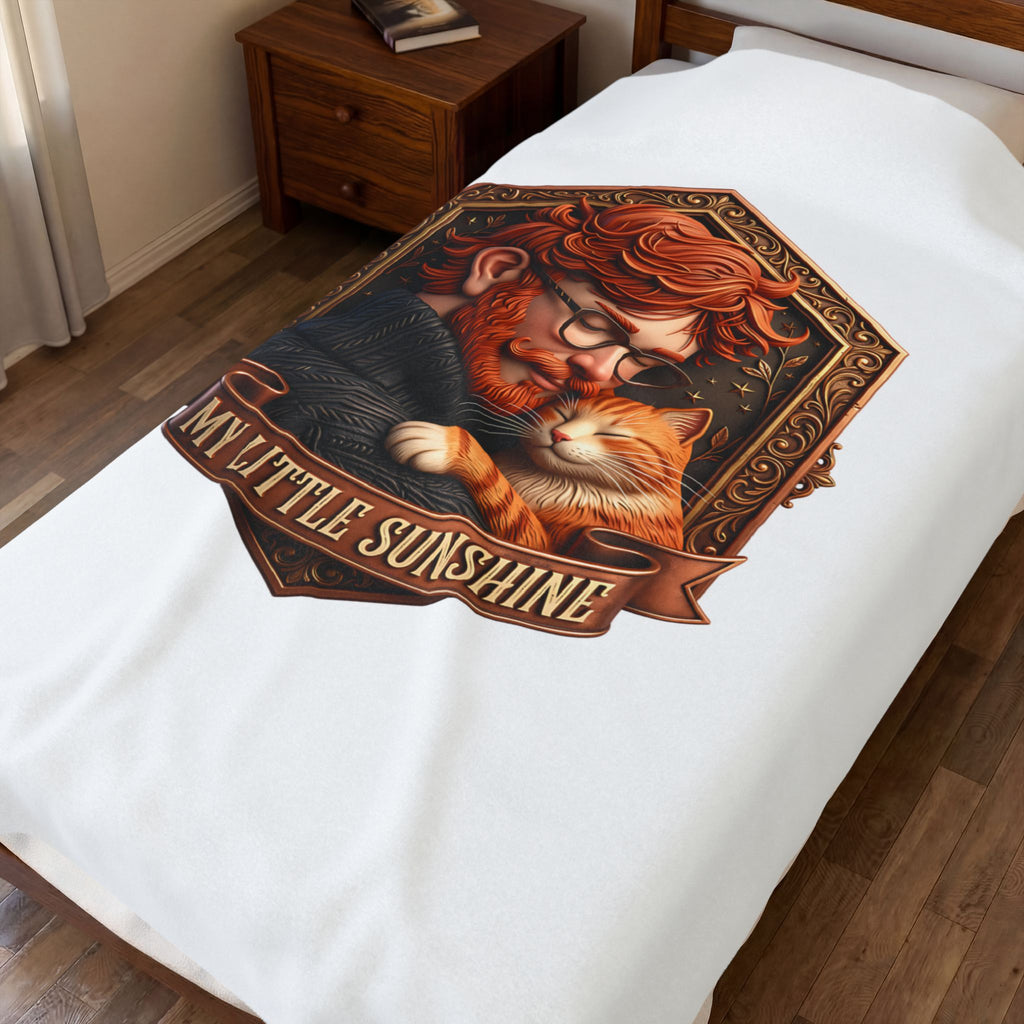 My Little Sunshine velveteen plush throw, 60 by 80 inches, covering a made bed.