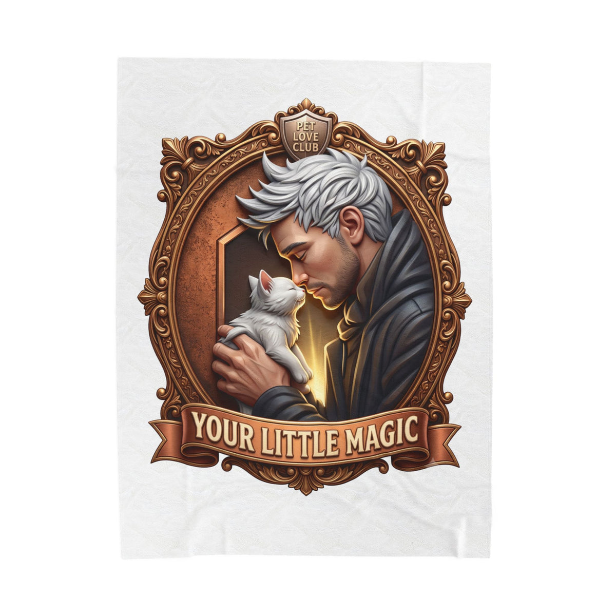 Your Little Magic velveteen plush throw, 60 by 80 inches, laid flat with the crest centered.