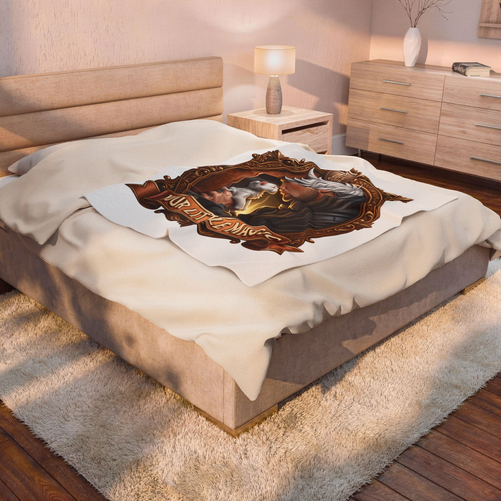 Your Little Magic velveteen plush throw, 50 by 60 inches, spread across the foot of a bed.