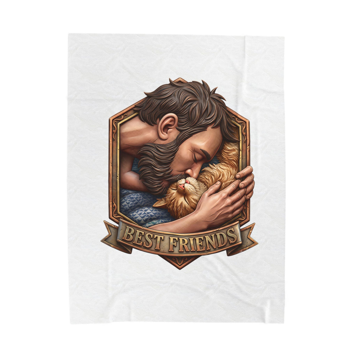 Best Friends velveteen plush throw, 60 by 80 inches, laid flat with the crest centered.