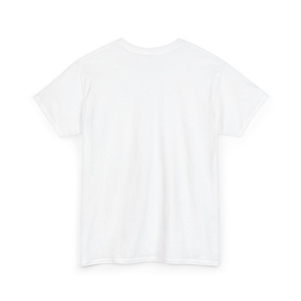 Plain back of the white Real Men Love Cats tee, unprinted.