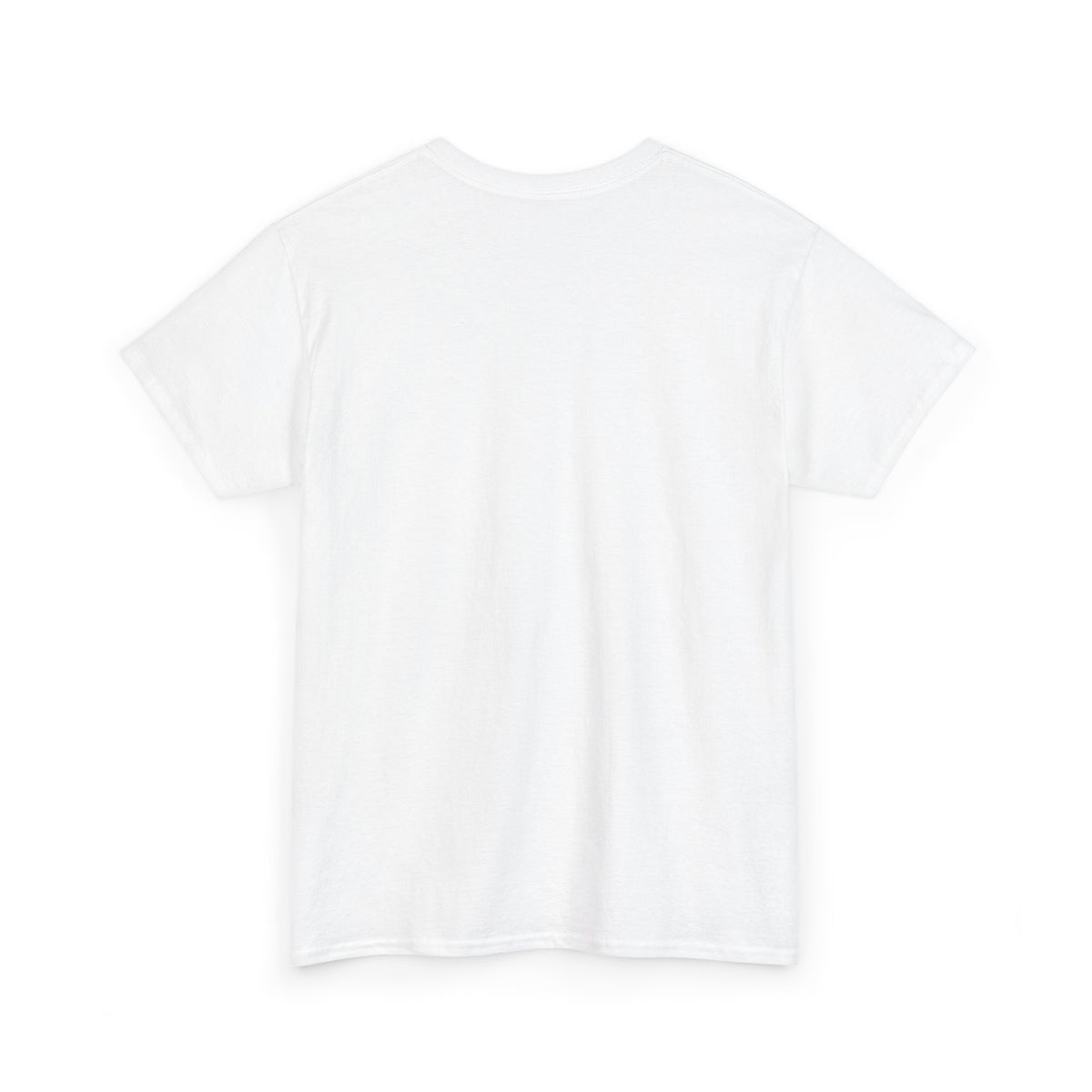 Plain back of the white Real Men Love Cats tee, unprinted.