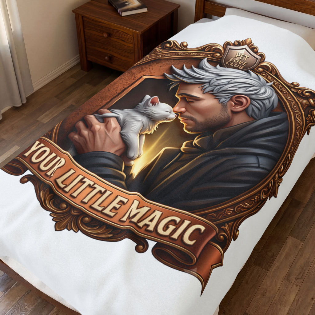Your Little Magic velveteen plush throw, 60 by 80 inches, covering a made bed.